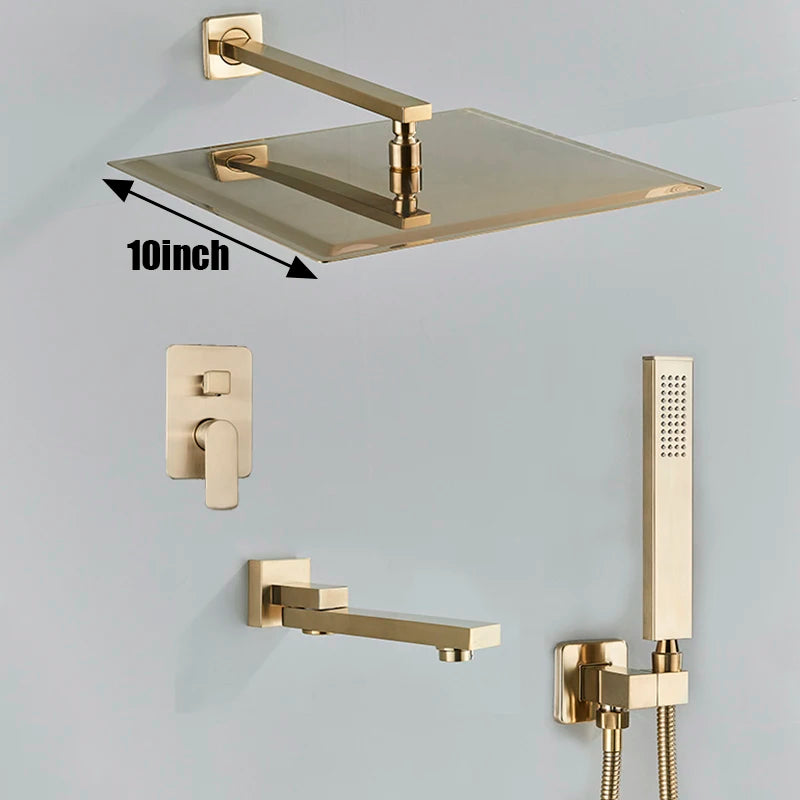 Brushed Gold Bathroom Shower Faucet Rainfall Concealed Shower