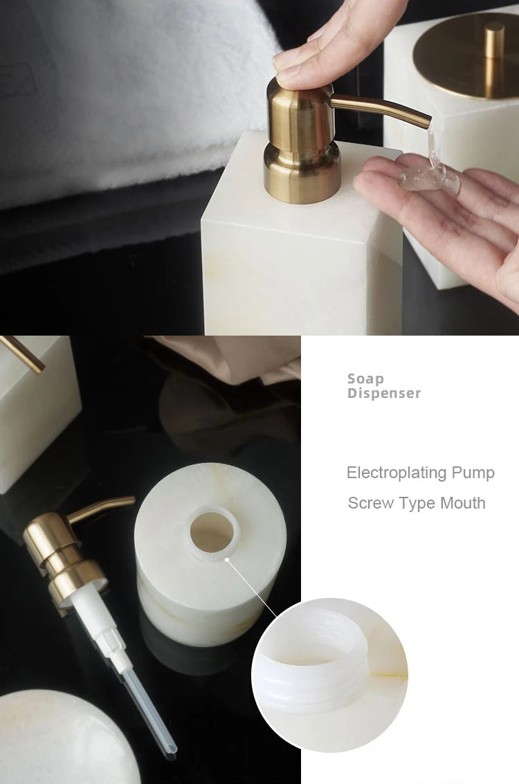 White Onyx Natural Marble Bathroom Elegant Soap Dispenser