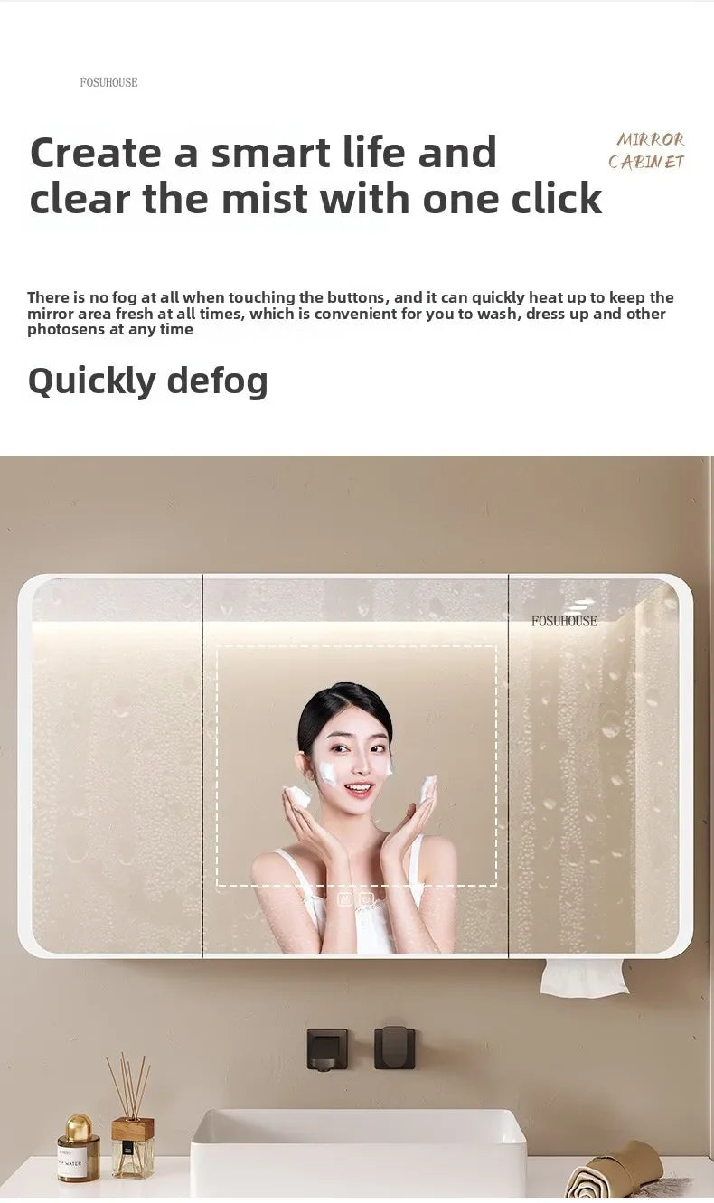 Arc-Shaped Smart Bathroom Mirror Cabinet Wall-Mounted Bathroom