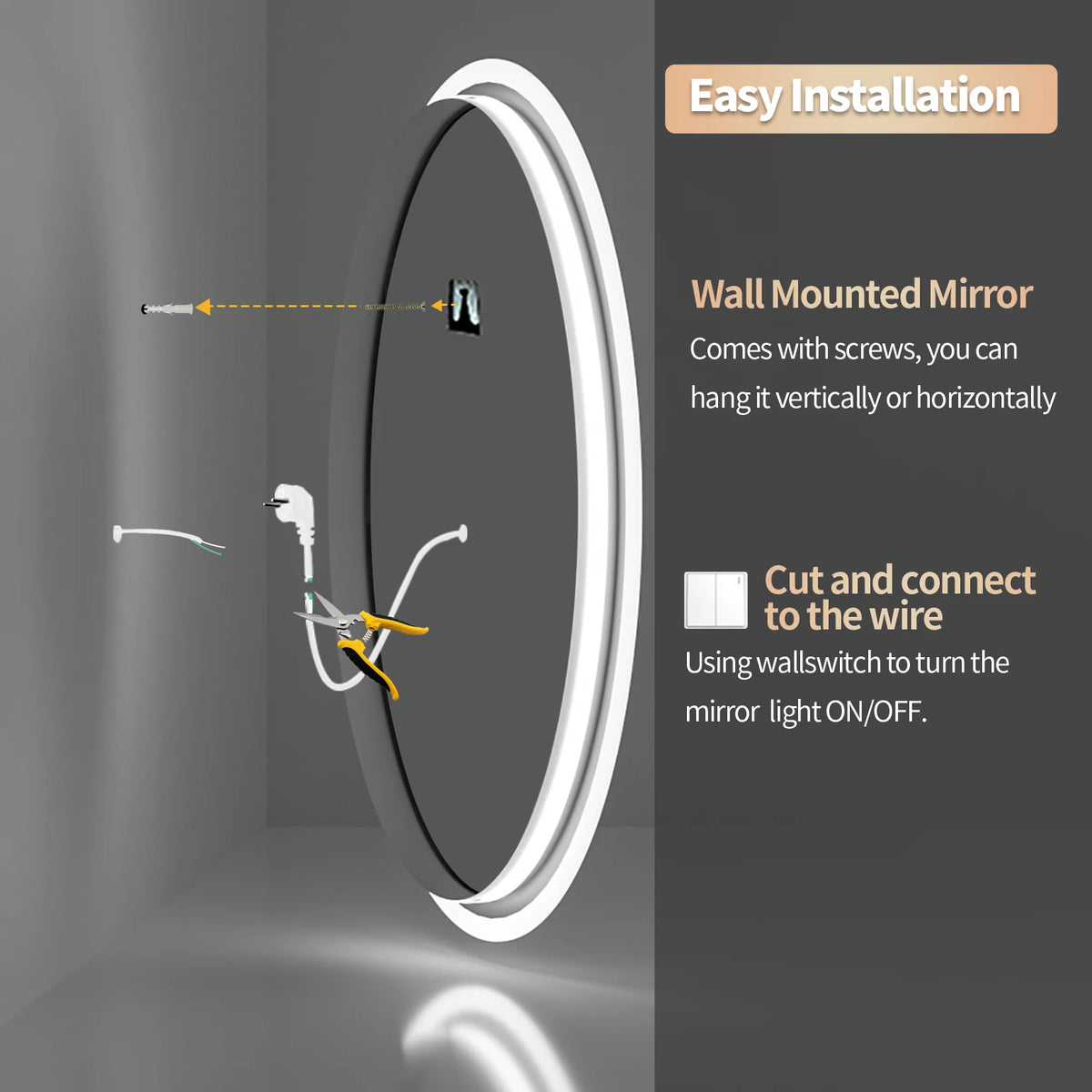 Bathroom Mirror Led Lights Circle Backlit Illuminated Wall
