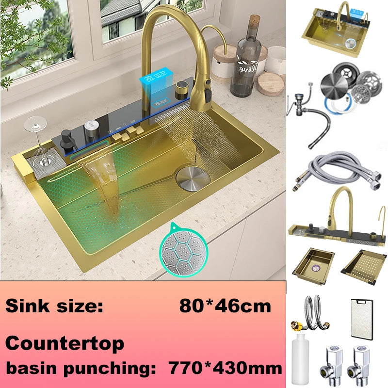 Gold Stainless Steel Sink Scratch Wear Resistant Wash
