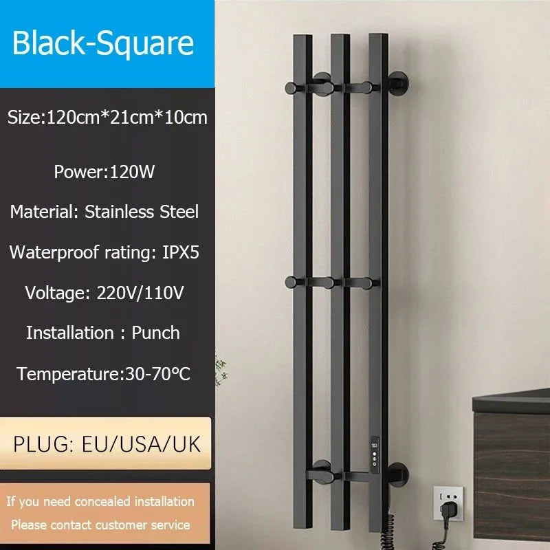 Oxg 3-Bar Electric Heated Towel Rack Timer Wall