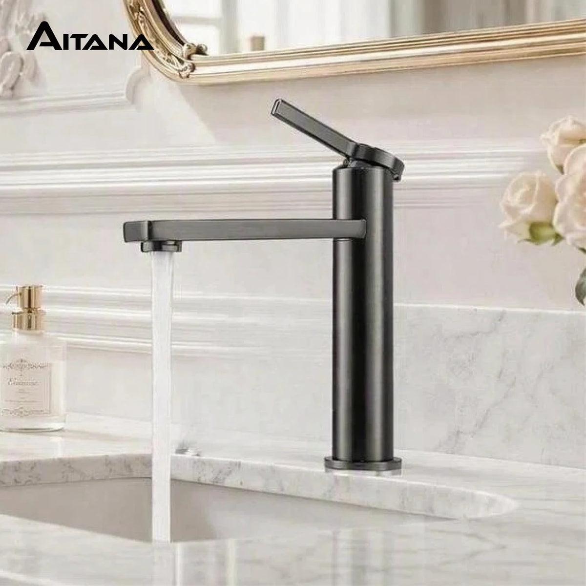 Aitana Modern Brass Black Bathroom Faucet Simple Design