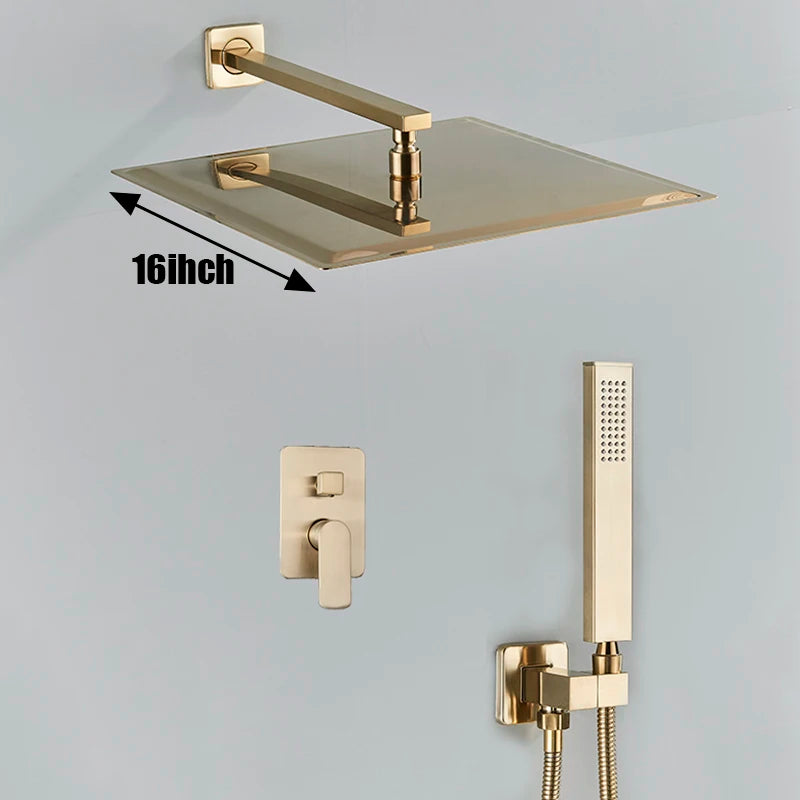 Brushed Gold Bathroom Shower Faucet Rainfall Concealed Shower