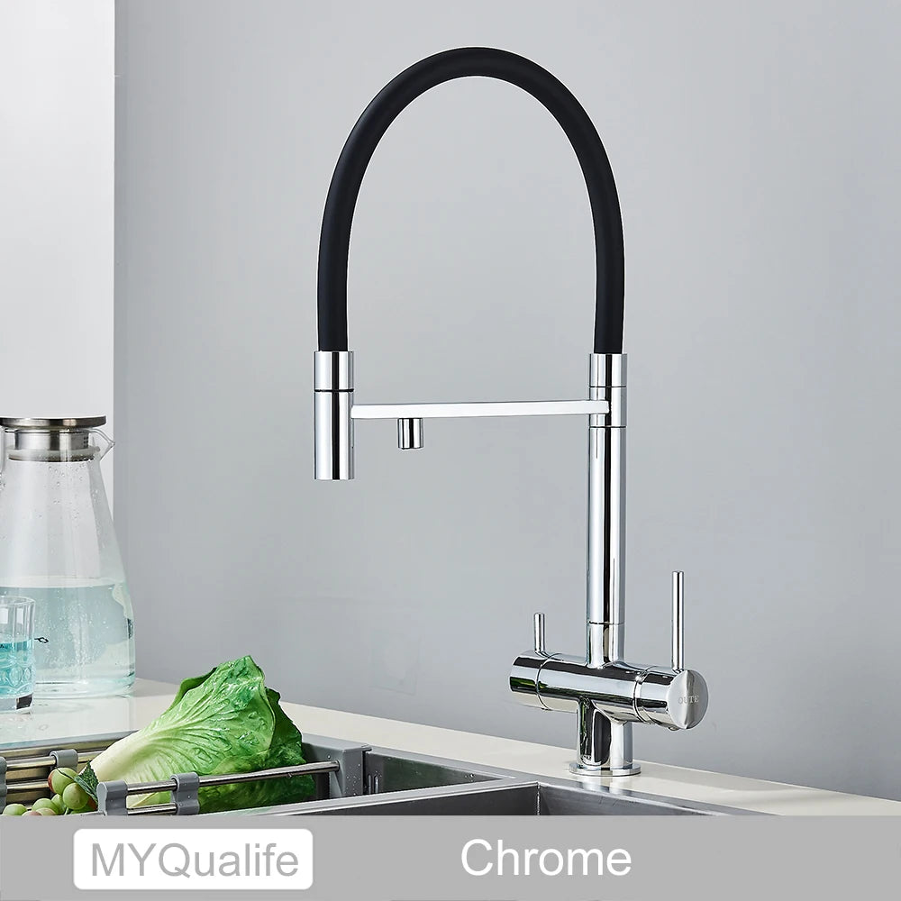 Black Filtered Faucet Pure Water Pull Out Brass