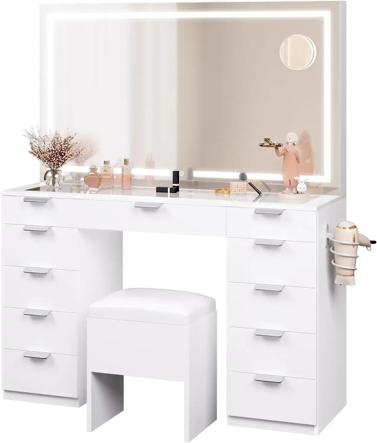 Large Led Mirror Glass Top Makeup Vanity Desk