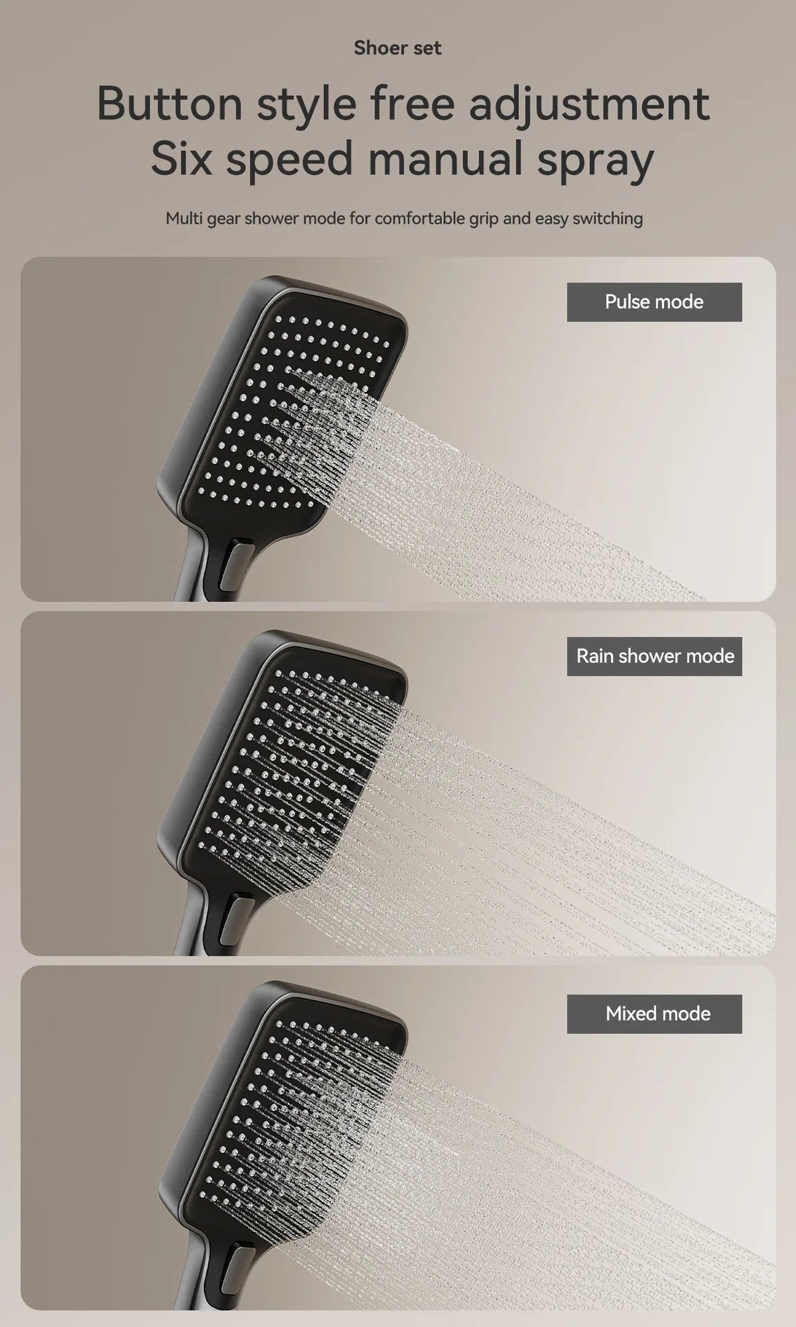 Bathroom Aluminum Shower Gunmetal Gray Cold Water Piano