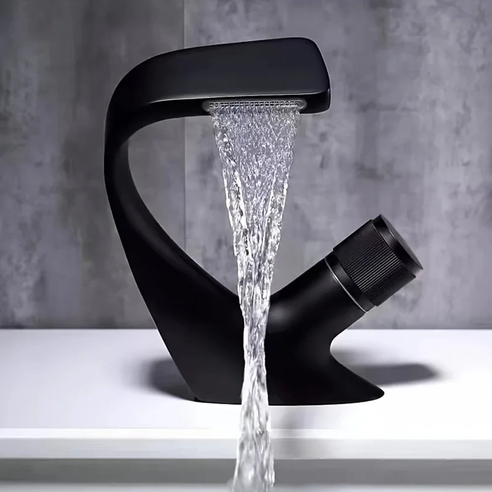 All Copper Black Washbasin Waterfall Faucet Cold Toilet