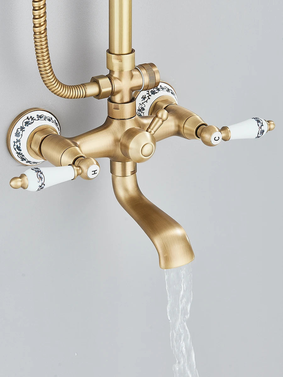 Retro Shower System Antique Brass Rainfall Shower Handheld
