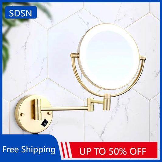 5x Magnifying Led Folding Bathroom Mirrors Wall Mounted