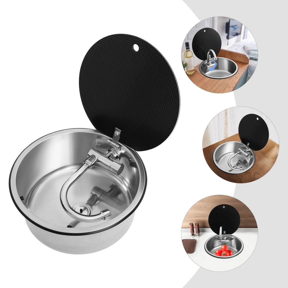 Rv Sink Camper Lid Foldable &Cold Faucet Pipes
