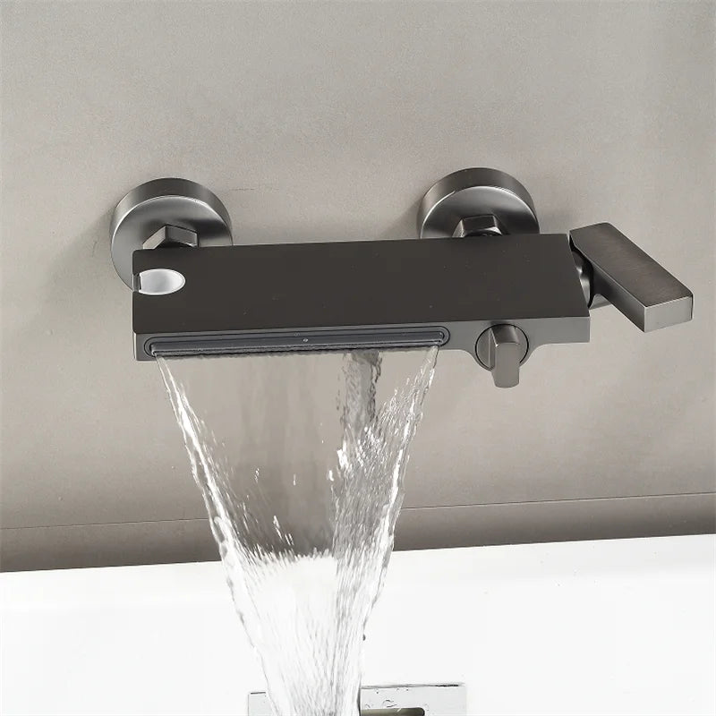Tuqiu Gray Bathtub Shower & Cold Black Bathroom