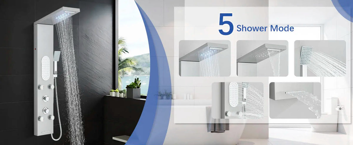 Rain Waterfall Shower Panel Faucet Body Massage Jets