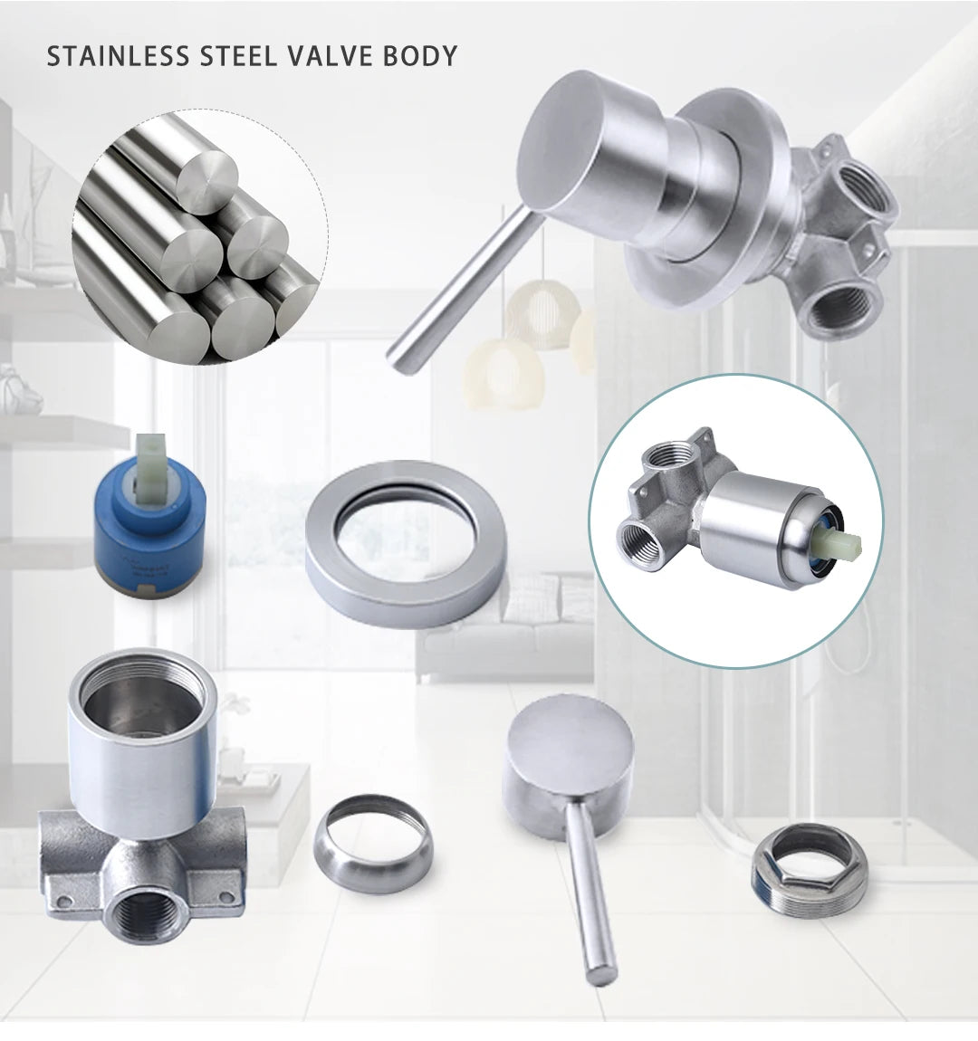 Shower Faucet System Stainless Steel Head Shower Wall