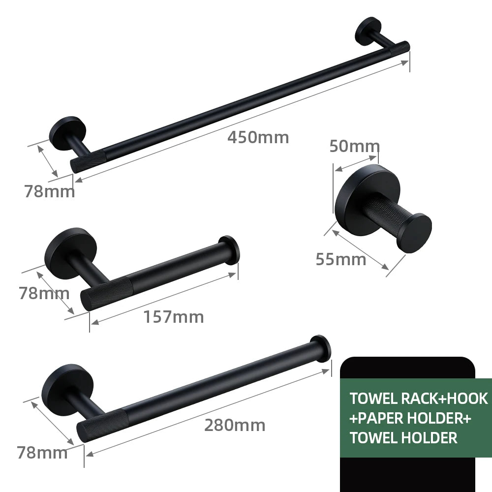 Black Bathroom Brass Knurled Kit Paper Holder Towel