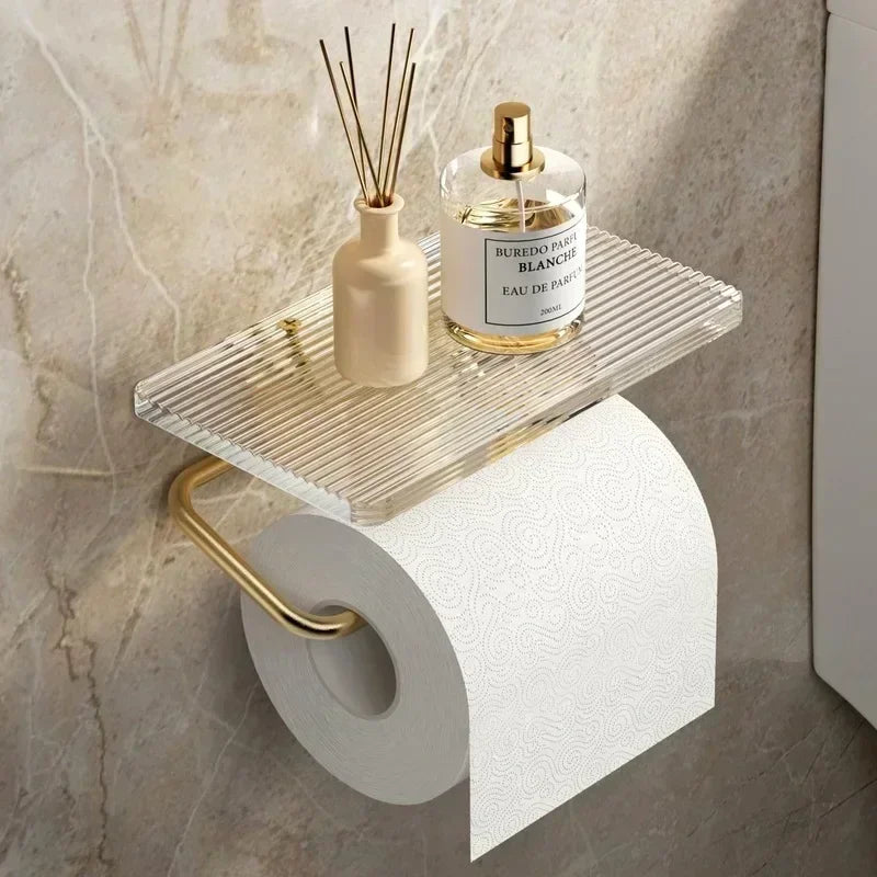 Luxury Gold Toilet Paper Holder Shelf No Punching
