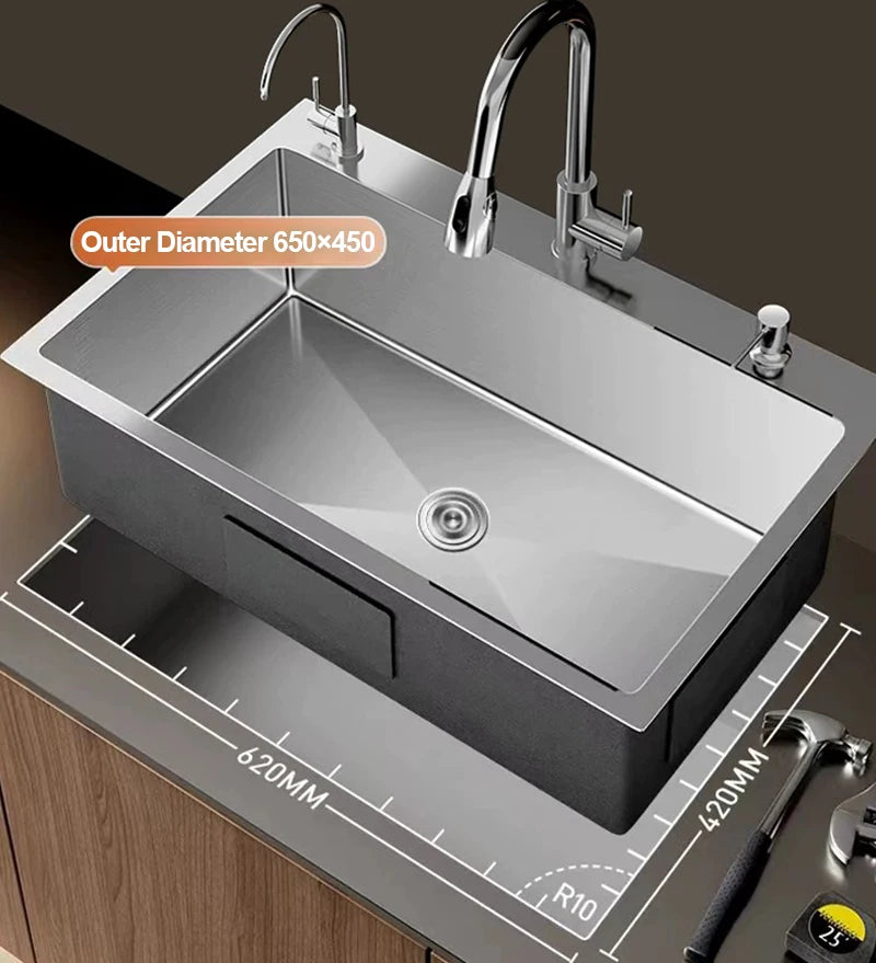 304 Stainless Steel Silver Sink Pull-Out Faucet Large