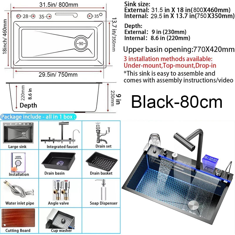 Nano Black Sink Large Slot Integrated Digital Display