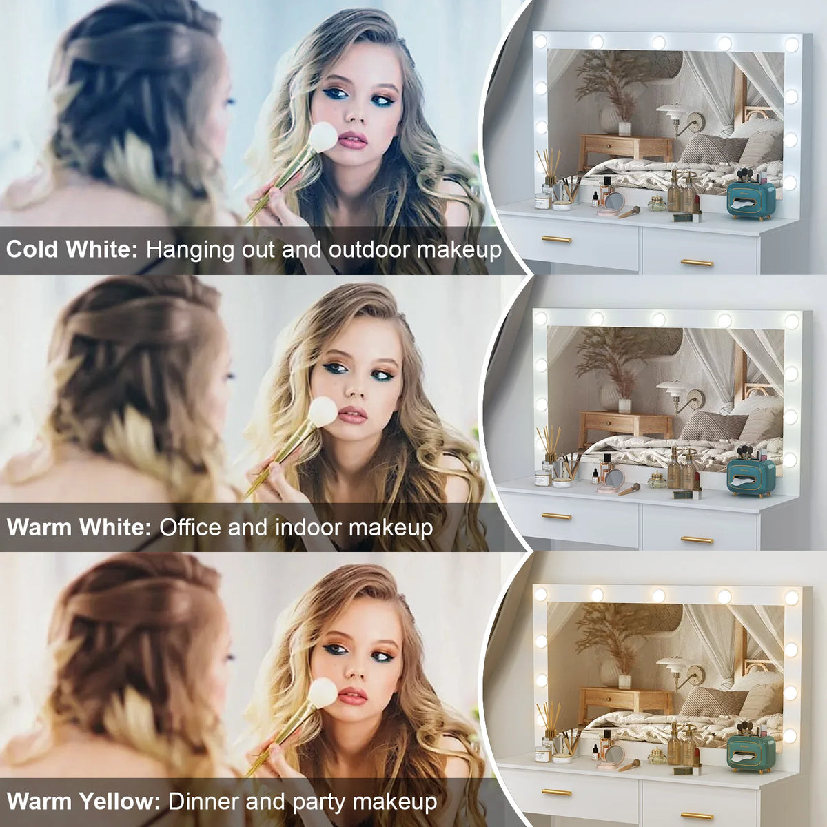 White Dressing Table Large Hollywood Mirror 11 Led