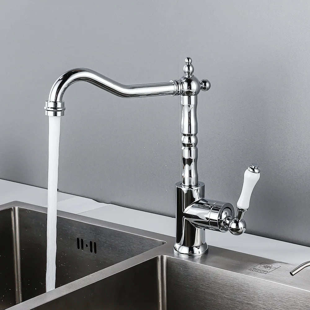 Brass Faucet Ceramic Handle Deck Mount Bathroom Basin
