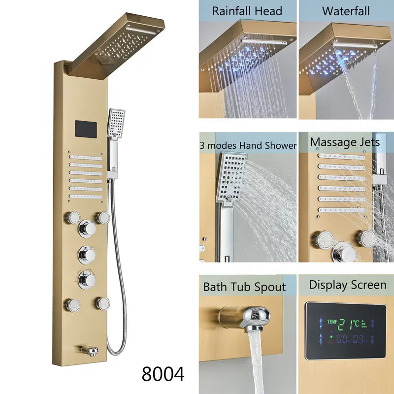 Led Shower Panel Waterfall Rain Temperature Digital Display
