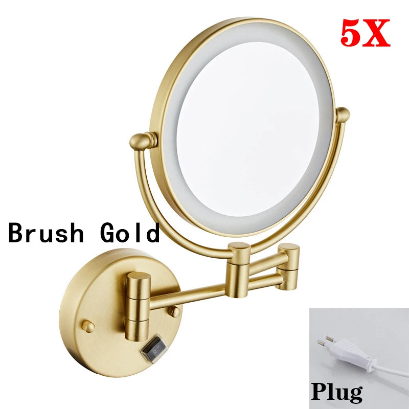 5x Magnifying Led Folding Bathroom Mirrors Wall Mounted