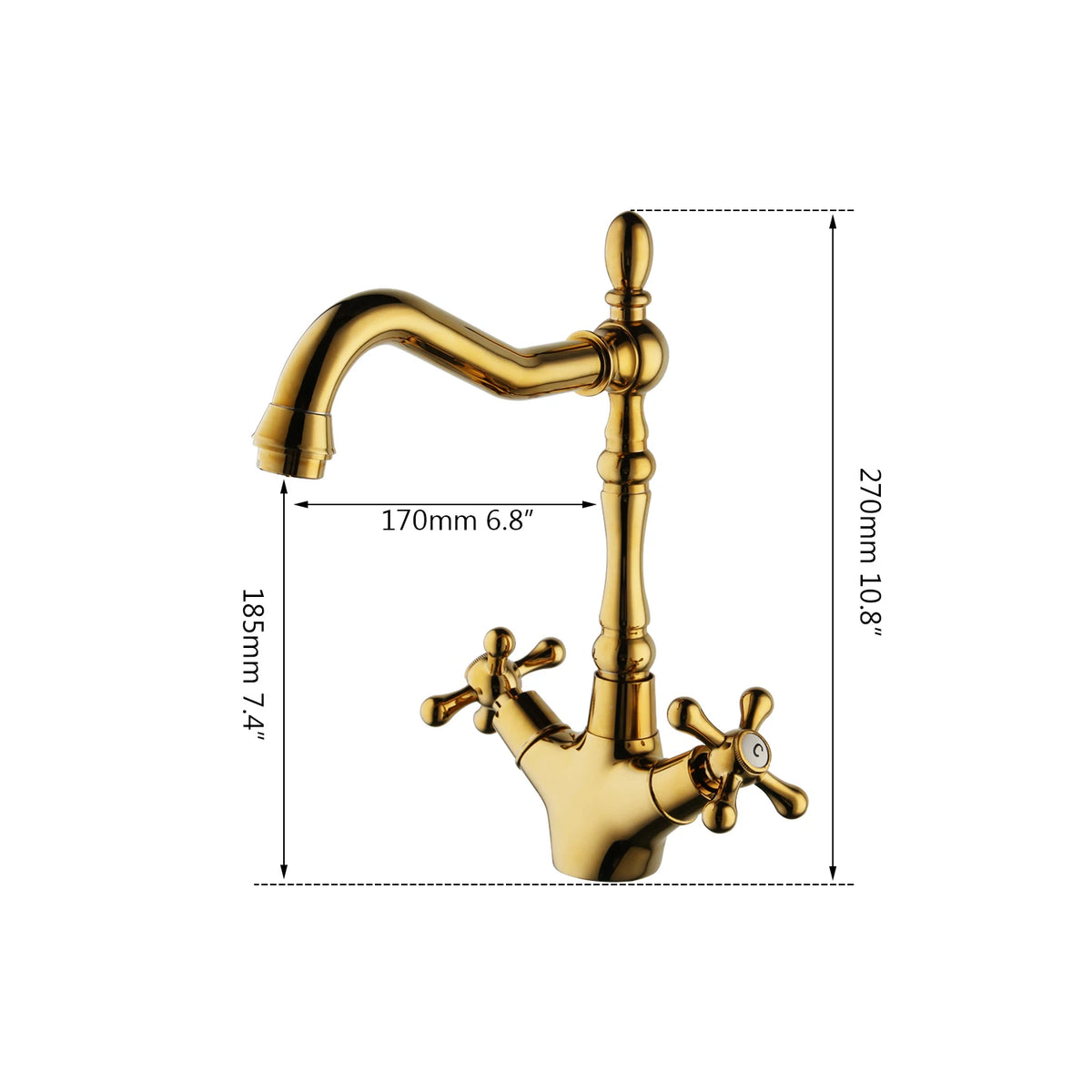Kemaidi Golden Bathroom Basin Sink Faucet 360 Swivel