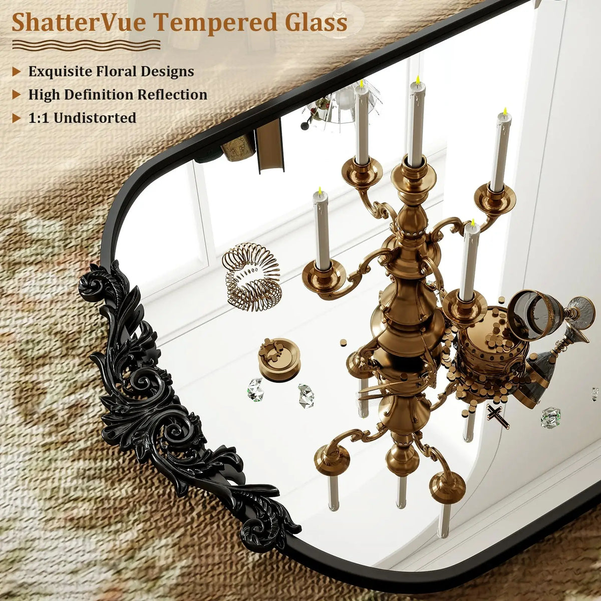 Beautypeak Vanity Wall Mirror Decorative Vintage Arch Bathroom