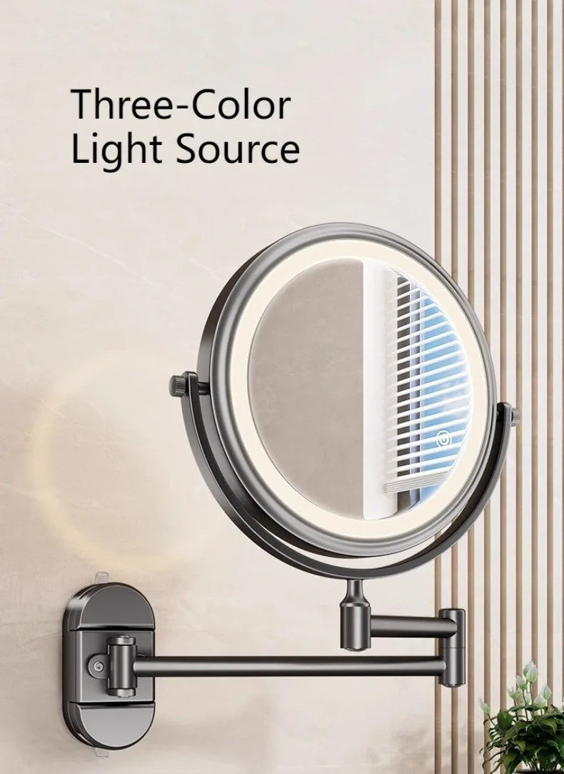 Folding Bathroom Wall Mirror Double-Sided Makeup Mirror Light