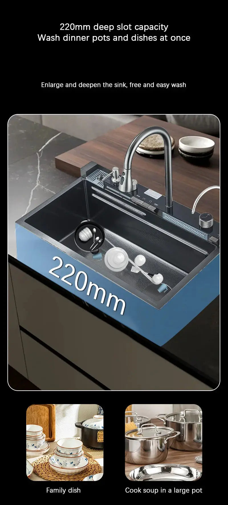 304 Stainless Steel Waterfall Sink Large Slot Integrated