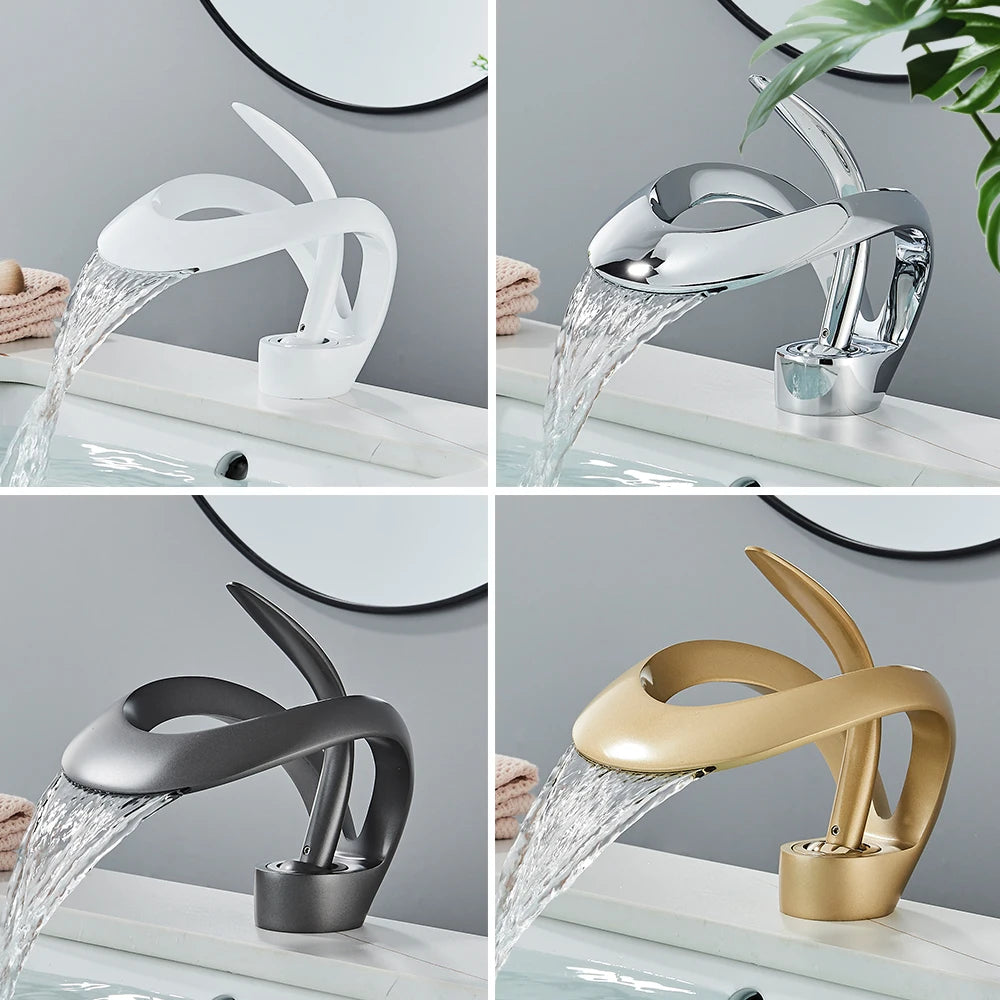 Rozin Luxury Black Basin Faucet Grey Bathroom Waterfall