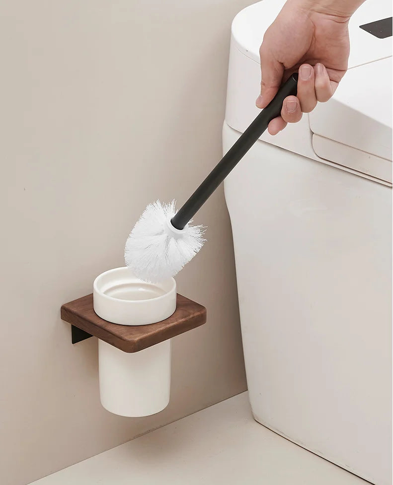 Walnut-Horse Bucket Brush Non-Dead Corner Toilet Shelf-Free