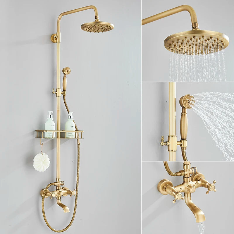 Antique Brass Shower Faucet Rainfall Head Shower Handshower