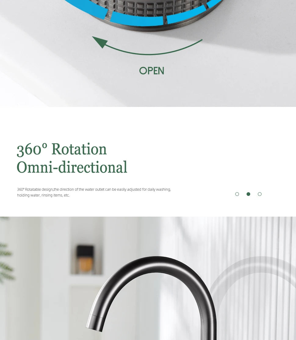 Gumetal Basin Faucet Cold Widespread Tap 360 Rotation