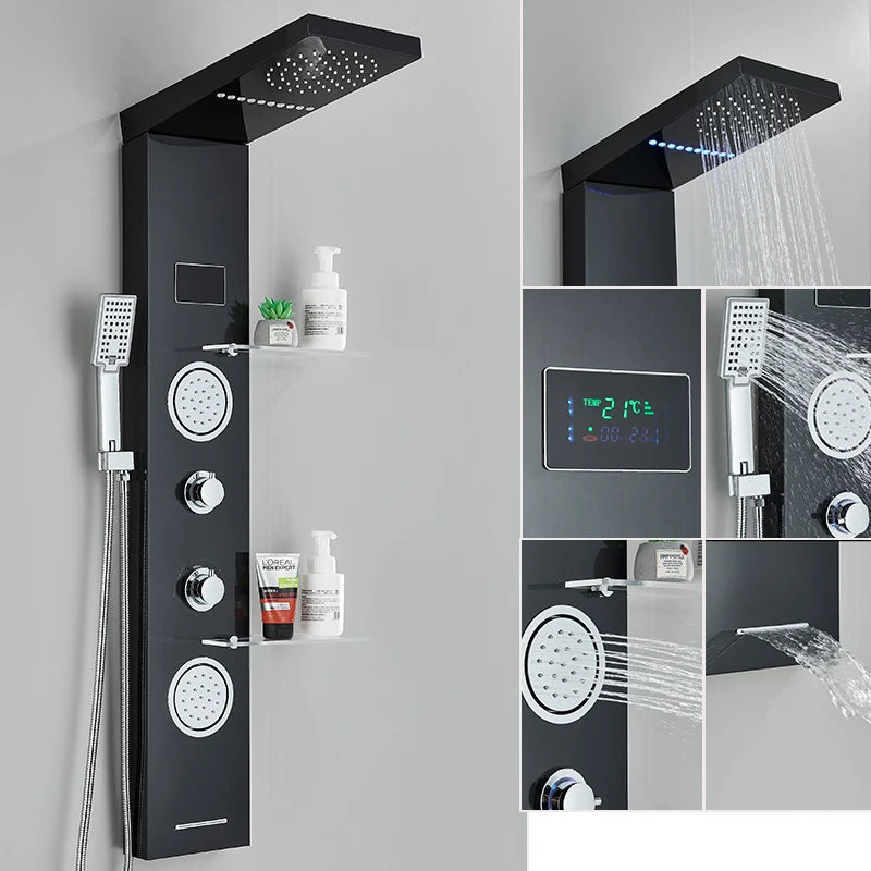 Led Shower Panel Faucet Rainfall Headshower Spa Massage