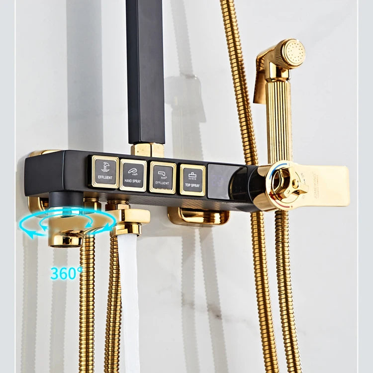 Luxury Thermostatic Bathroom Shower System White Gold Brass