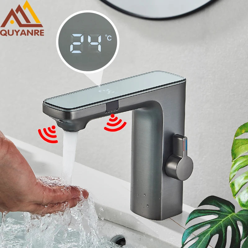 Gun Grey Smart Sensor Basin Faucet Digital Display