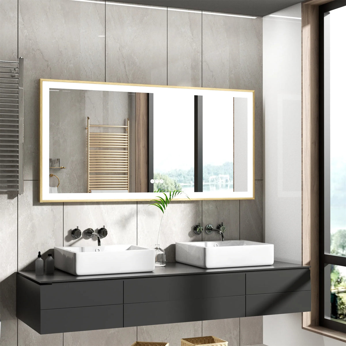 Led Bathroom Vanity Mirror Gold Frame Front Lighted