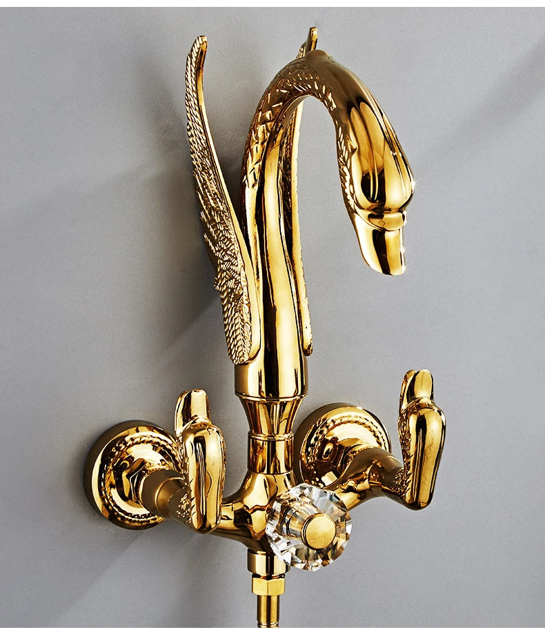 Ellen Bathtub Faucet Gold Swan Hand Shower Wall