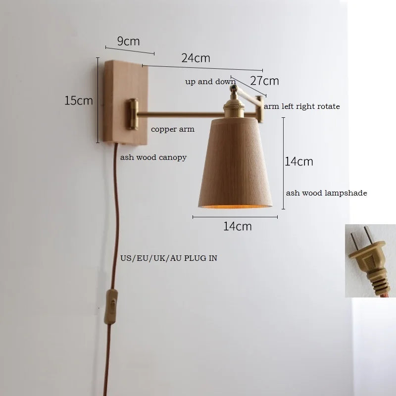Iwhd Walnut Ash Wood Led Wall Lamp Sconce
