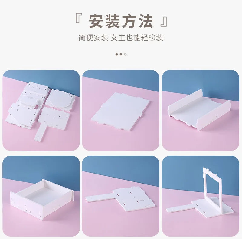 Desktop Drawer-Type Vanity Mirror Storage Box Round Makeup