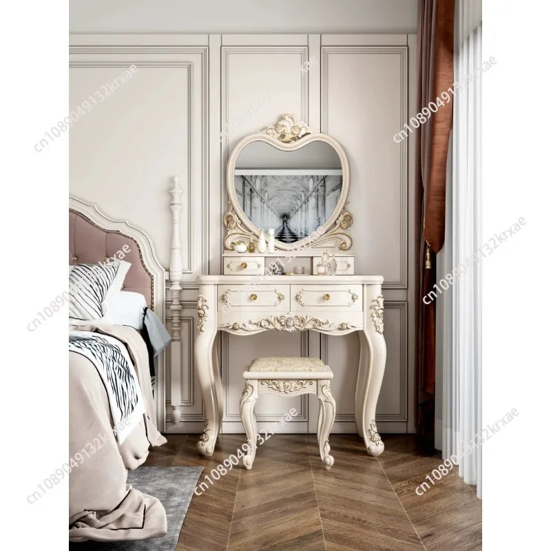 European Dressers Vanity Mirror White Makeup Desk Drawers