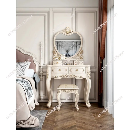 European Dressers Vanity Mirror White Makeup Desk Drawers
