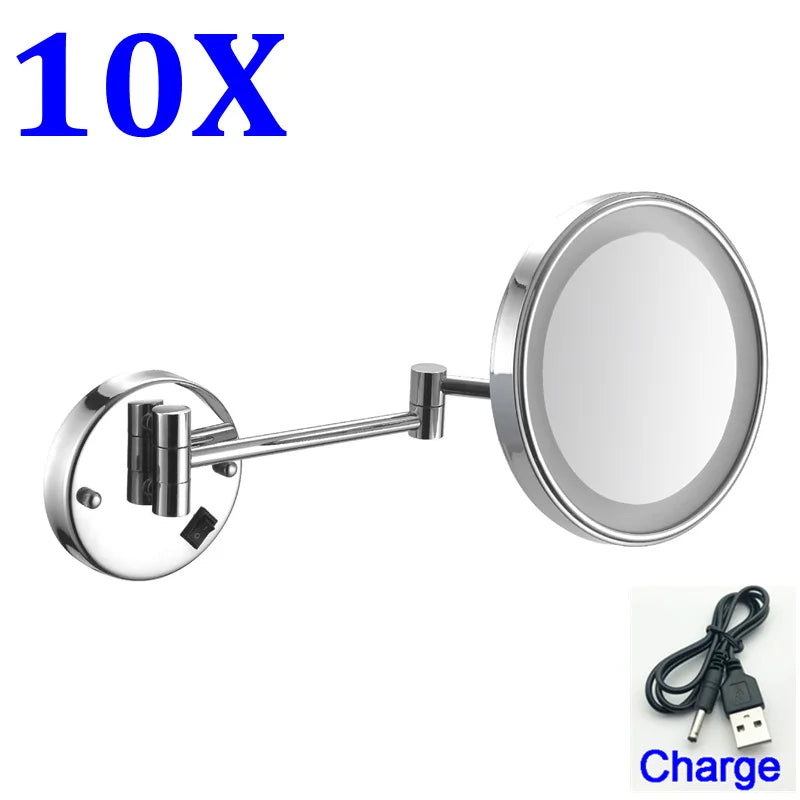 Brushed Gold Led Folding Bathroom Mirror Wall Mounted