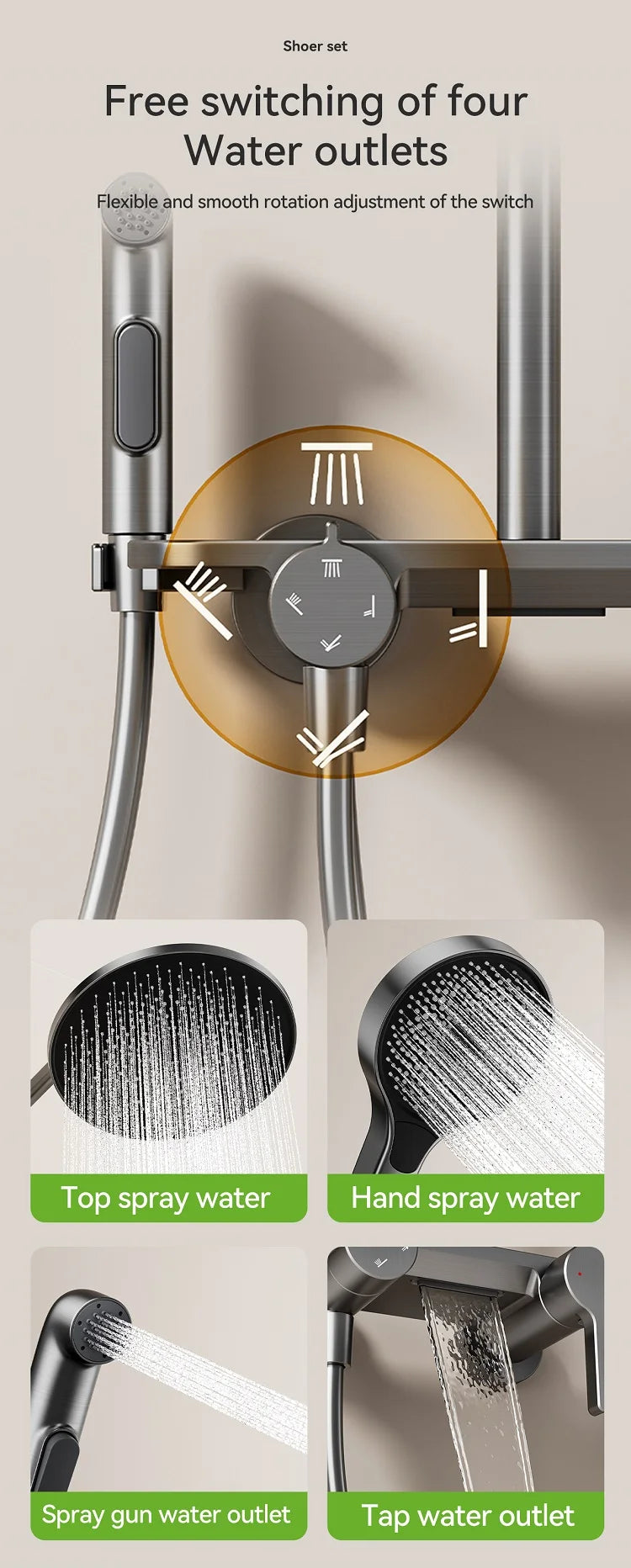 Four Ways Water Outlet Shower System Rainlfall Pressurized