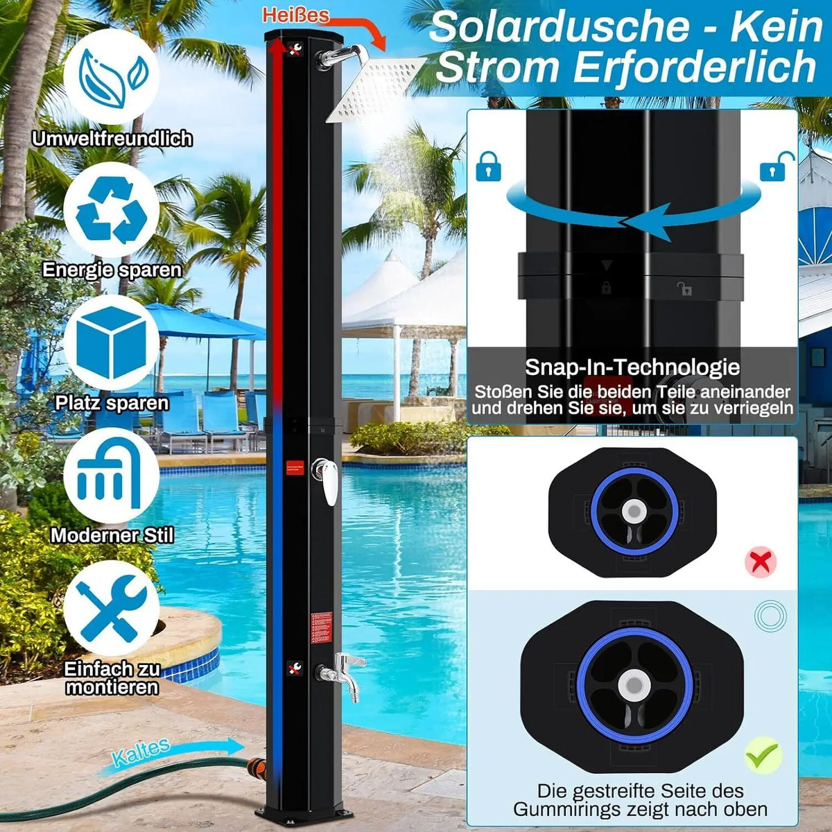 35l/40l/60l Solar Shower Column Panel Garden Beach Waterproof