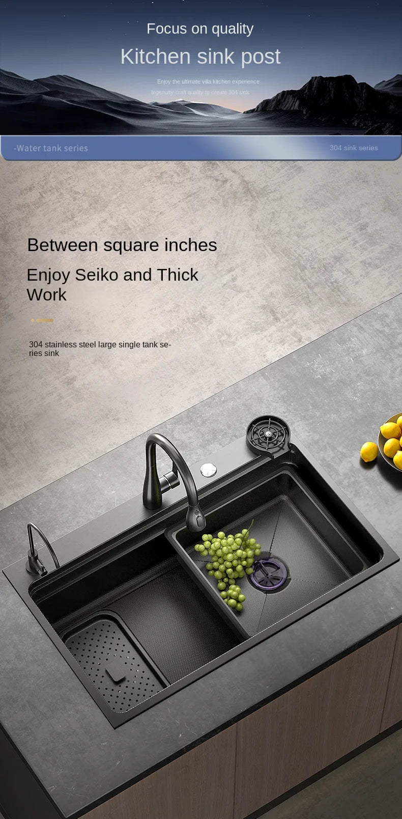 304 Stainless Steel Sink Black Large Slot Wash