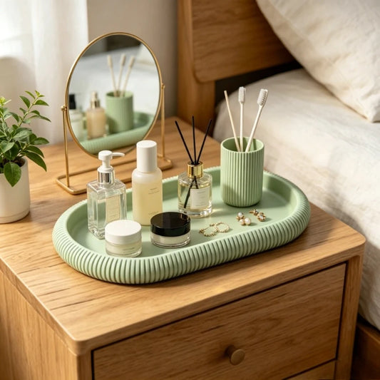 Oval Storage Tray Decorative Organizer Plate Anti-Slip Desktop