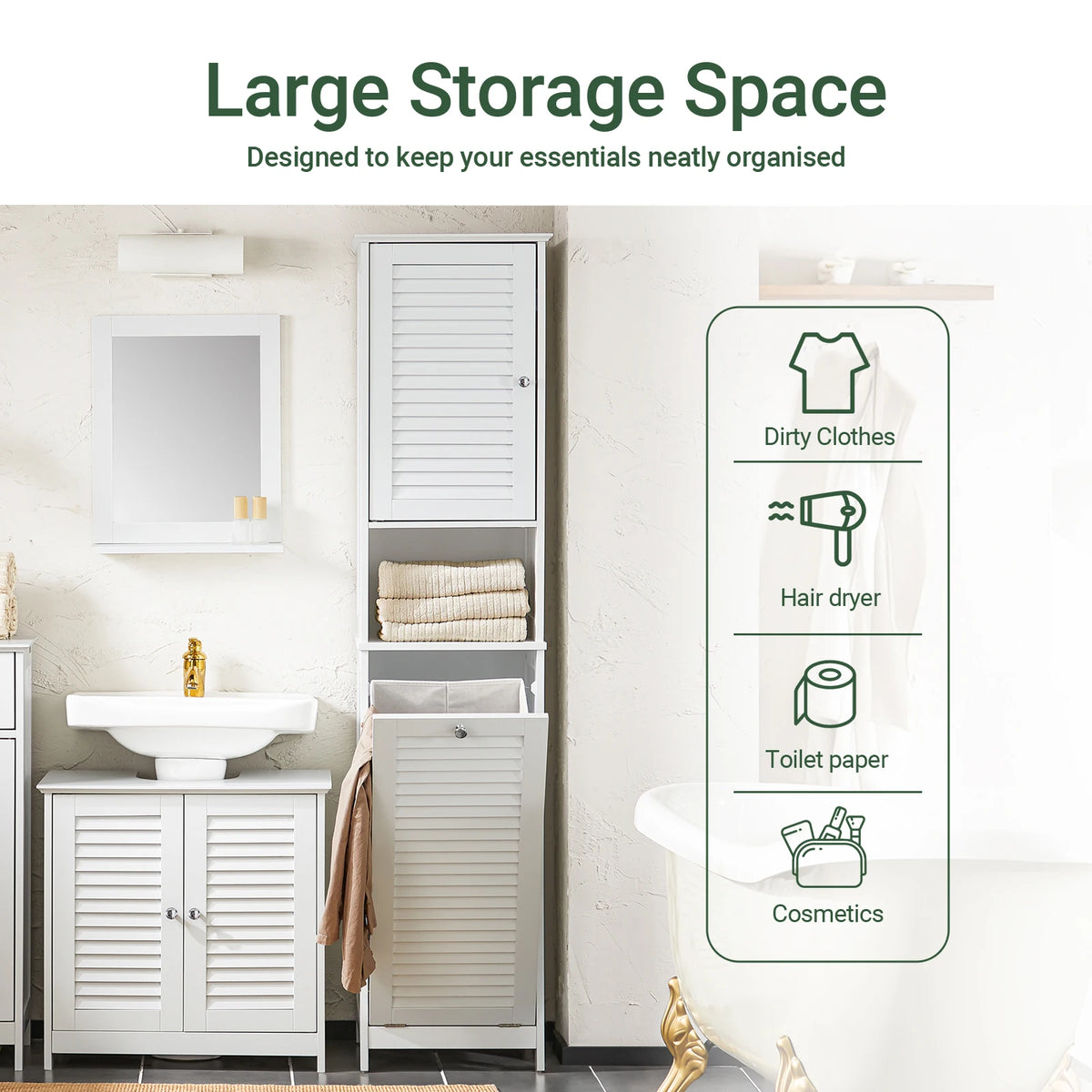 Sobuy Bzr124 High Wardrobe Fold-Out Laundry Bag Bathroom