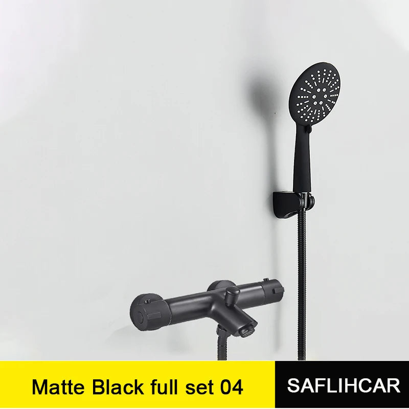 Black Thermostatic Bathroom Shower Faucet Dual Handle Bathtub